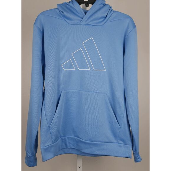 Adidas Youth Blue Pullover Hoodie Athletic Fit with Kangaroo Pocket L - Picture 2 of 8